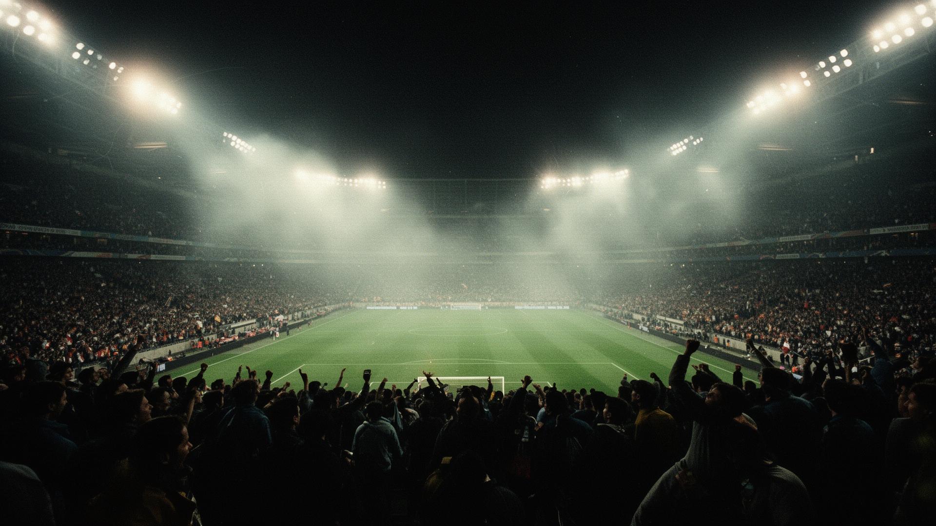 Cinematic stadium under floodlights
